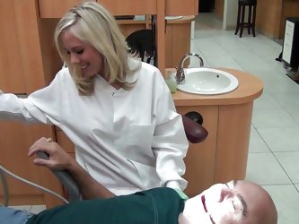 Hot blonde dentist starts getting her clothes off then goes on her knees and begins to suck a dick. What will this attractive chick do next? And in wh