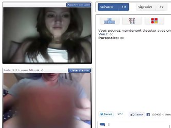 Erotic video chat recording where I'm jerking off my big hard cock while talking with a pretty French girl who strips for me on camera. Her tits 