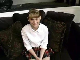 Adorable schoolgirl gives head before sex